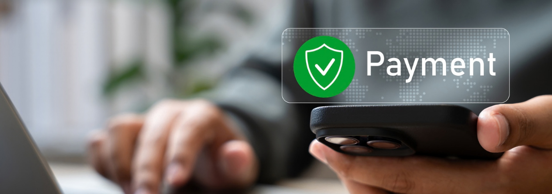 Person using a smartphone with a 'Payment' tag overlay, indicating a financial transaction.